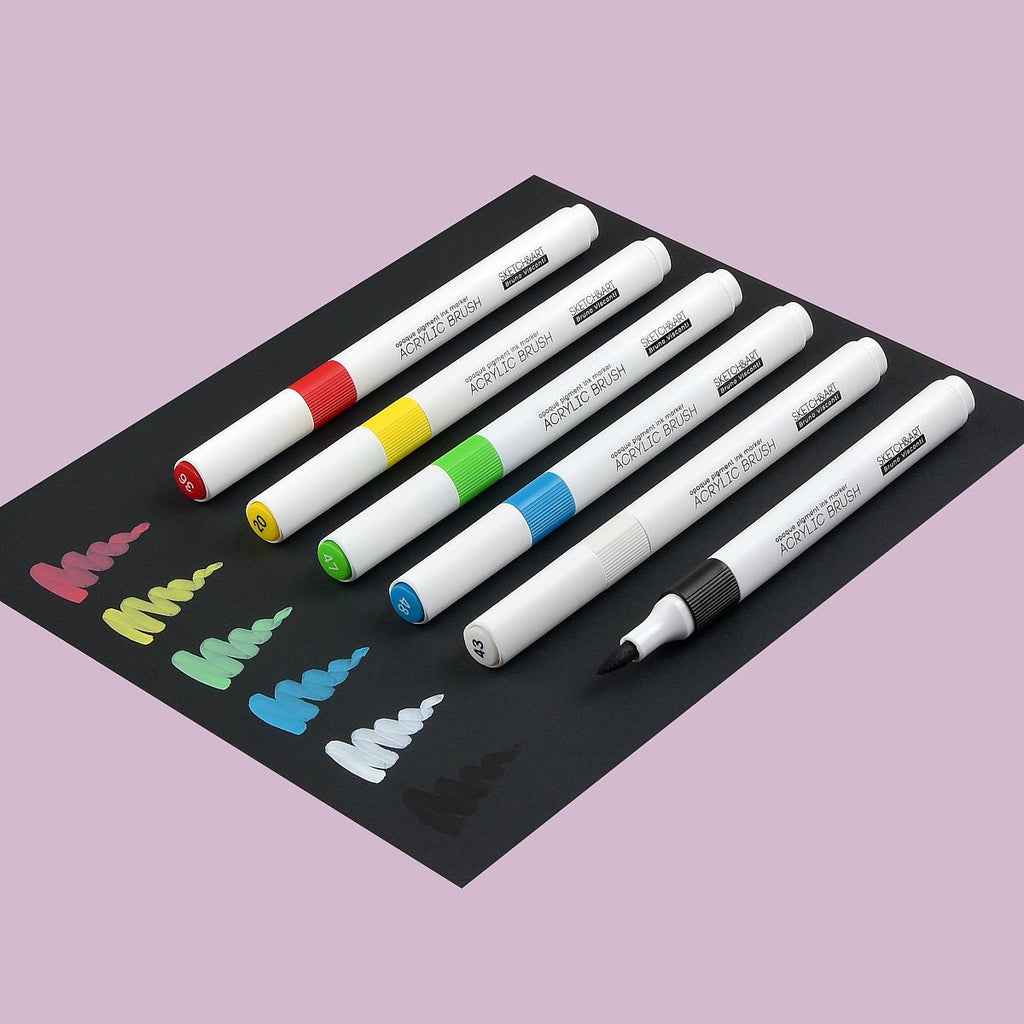 Acrylic brush markers // "Basic", set of 6 colours // by Sketch&Art - Artish