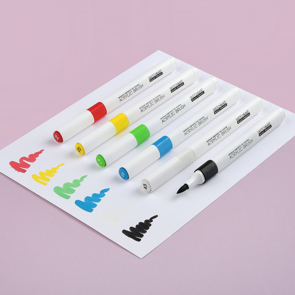 Acrylic brush markers // "Basic", set of 6 colours // by Sketch&Art - Artish