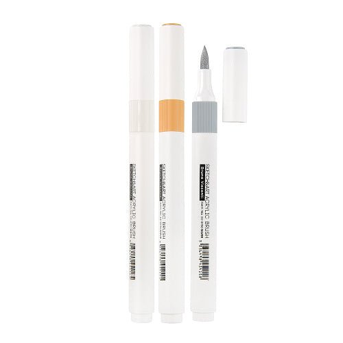 Acrylic brush markers // "Opaque markers", set of 3 colours: white, gold & silver // by Sketch&Art - Artish