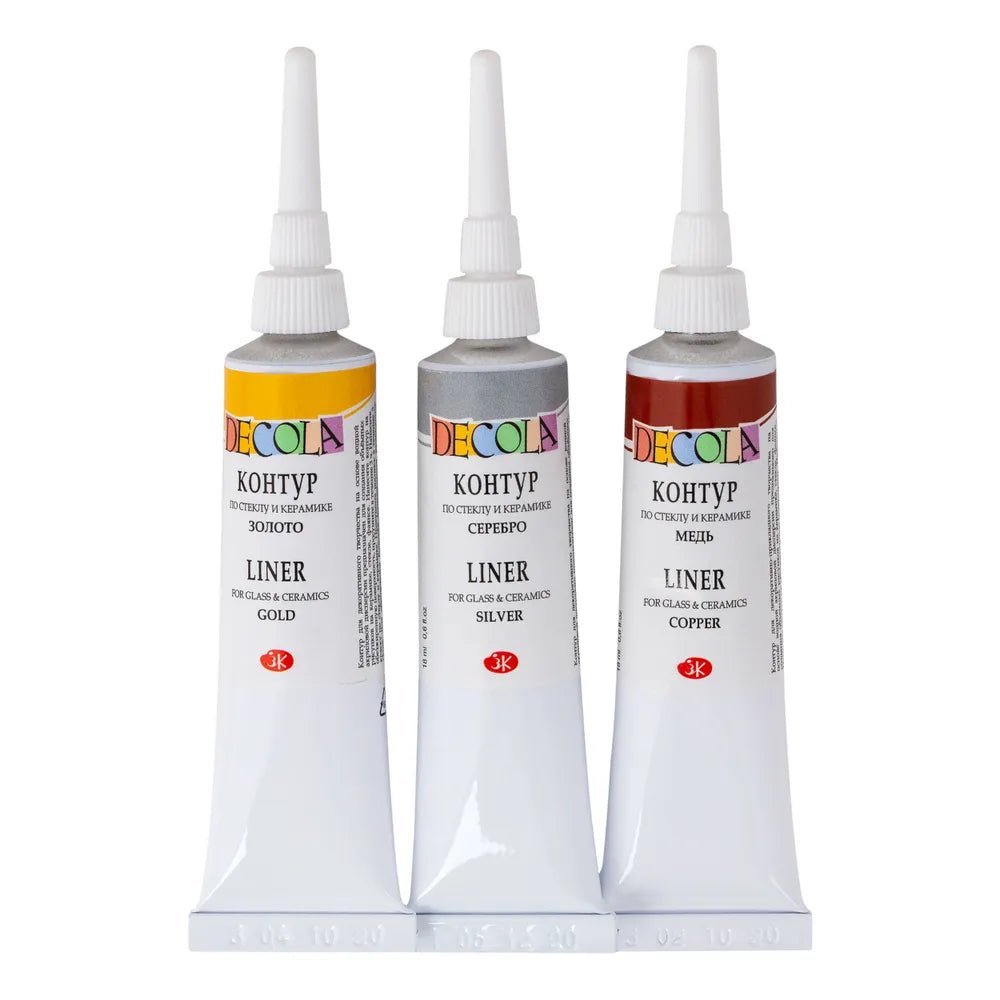 Acrylic liner set "Metallic" for Glass & Ceramics // Gold, Silver, Copper x 18 ml // by Decola - Artish