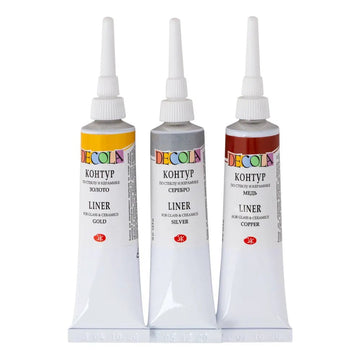 Acrylic liner set "Metallic" for Glass & Ceramics // Gold, Silver, Copper x 18 ml // by Decola - Artish
