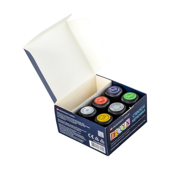 Acrylic paint set for glass & ceramics // 5 colours x 20 ml, 2 liners, 1 diluent // by Decola - Artish