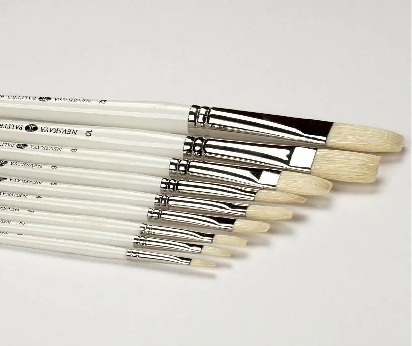 Bleached bristle brush // FLAT, Long handle, Size variety // by Nevskaya palitra - Artish