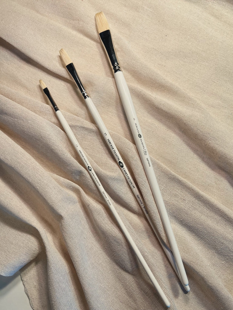 Bleached bristle brush // FLAT, Long handle, Size variety // by Nevskaya palitra - Artish