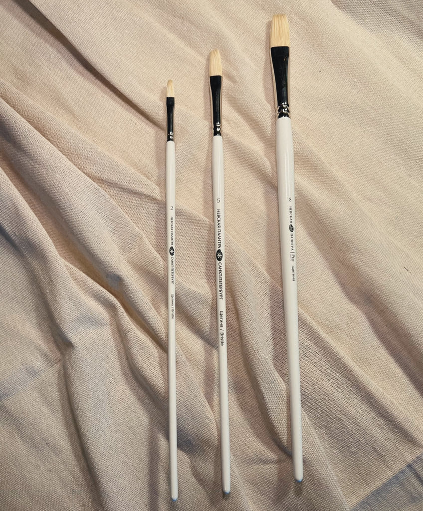 Bleached bristle brush // FLAT, Long handle, Size variety // by Nevskaya palitra - Artish