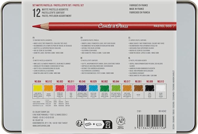 Pastel Pencils in tin box // 12 colours // by Conté - Artish