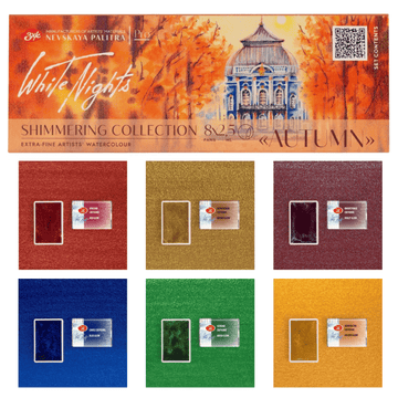 Shimmering watercolor paint set // "Autumn", 8 pans in paper box // by White Nights - Artish