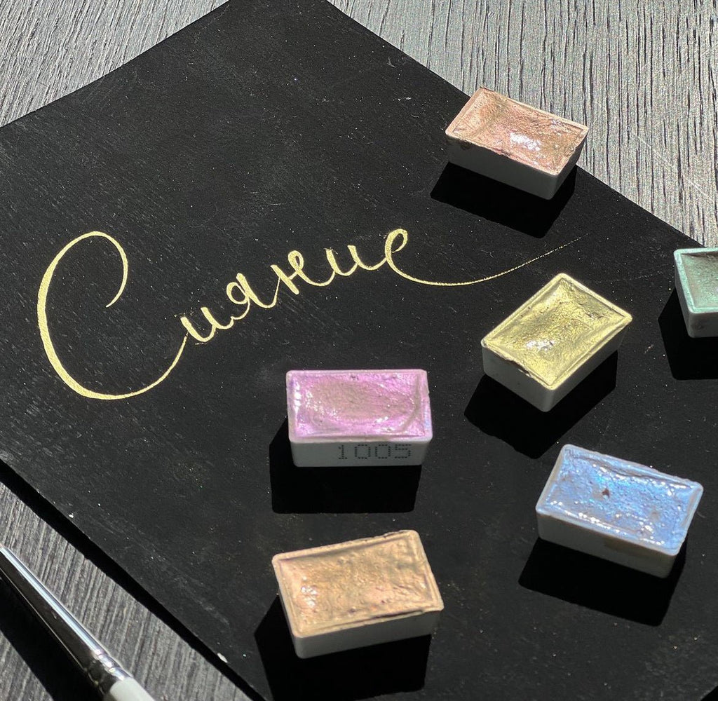 Shimmering watercolor paint set // "Spring", 8 pans in paper box // by White Nights - Artish