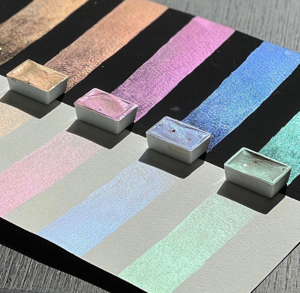 Shimmering watercolor paint set // "Spring", 8 pans in paper box // by White Nights - Artish