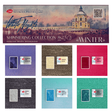 Shimmering watercolor paint set // "Winter", 8 pans in paper box // by White Nights - Artish