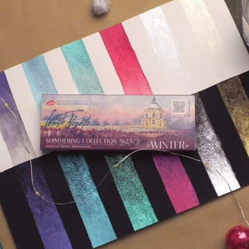 Shimmering watercolor paint set // "Winter", 8 pans in paper box // by White Nights - Artish