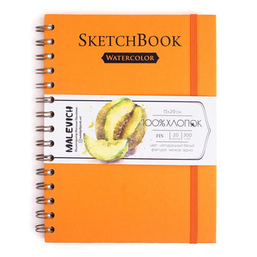 Sketchbook // 100% Cotton, 300 g/m2 // Orange, 15х20 cm, 20 sheets // by Malevich - Artish