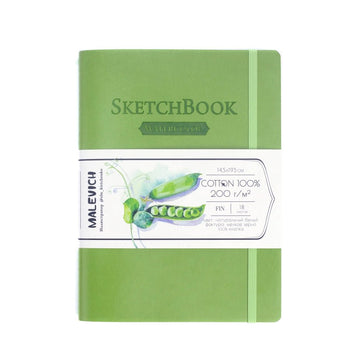 Sketchbook for watercolor // 100% Cotton, 200 g/m2 // GREEN, 14,5х19,5 cm, 18 sheets // by Malevich - Artish