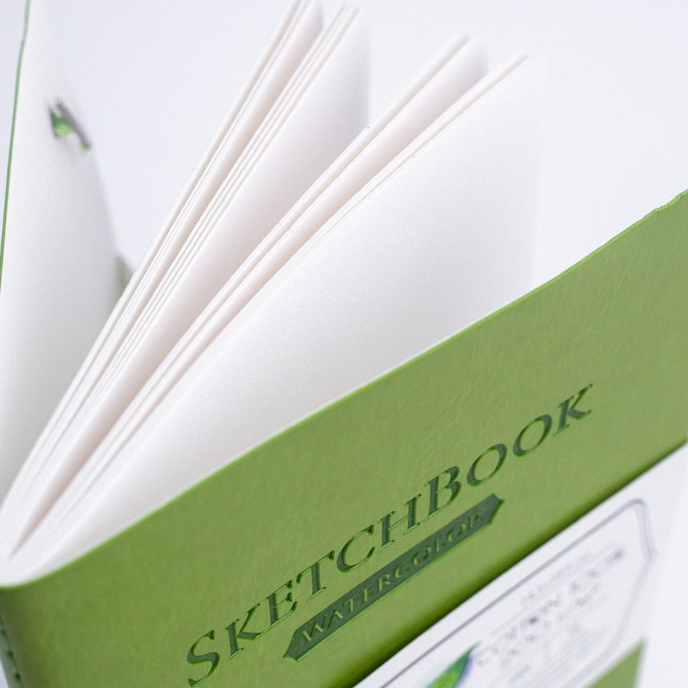 Sketchbook for watercolor // 100% Cotton, 200 g/m2 // GREEN, 14,5х19,5 cm, 18 sheets // by Malevich - Artish