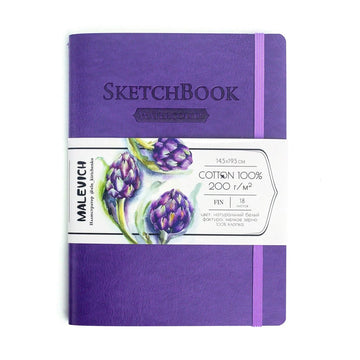 Sketchbook for watercolor // 100% Cotton, 200 g/m2 // PURPLE, 14,5х19,5 cm, 18 sheets // by Malevich - Artish