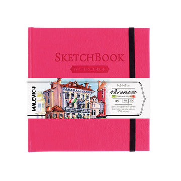 Sketchbook for watercolor "VERONEZE" // PINK, 200 gsm, 14,5х14,5 cm, 40 sheets // by Malevich - Artish