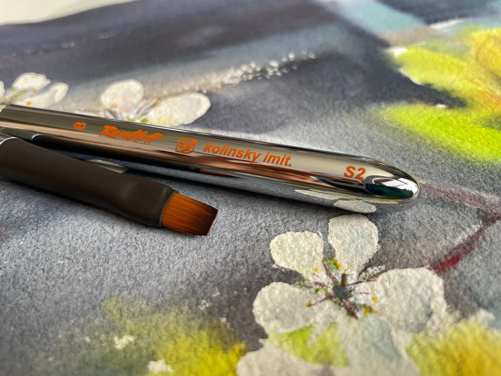 Travel brush // Synthetic kolinsky imitation, Flat, #8 // by Roubloff - Artish