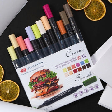 Twin-tip alcohol-based ink marker set // "Food", 12 colours // by Sonnet - Artish