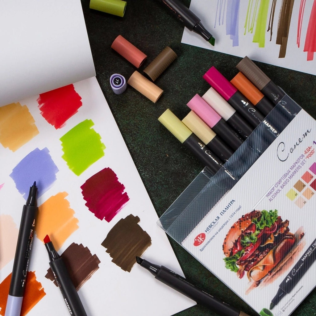 Twin-tip alcohol-based ink marker set // "Food", 12 colours // by Sonnet - Artish