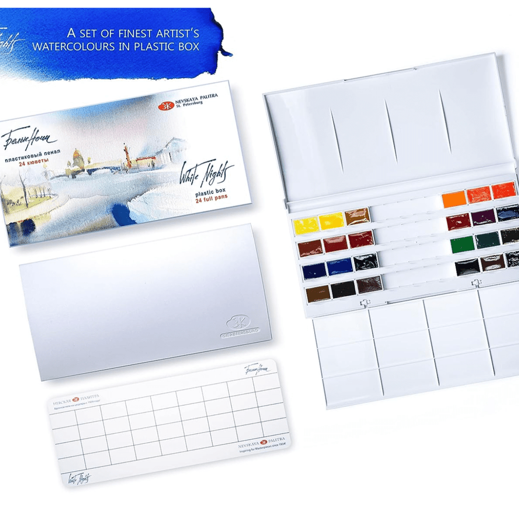 Watercolor paint set // 24 pans in plastic box // by White Nights - Artish