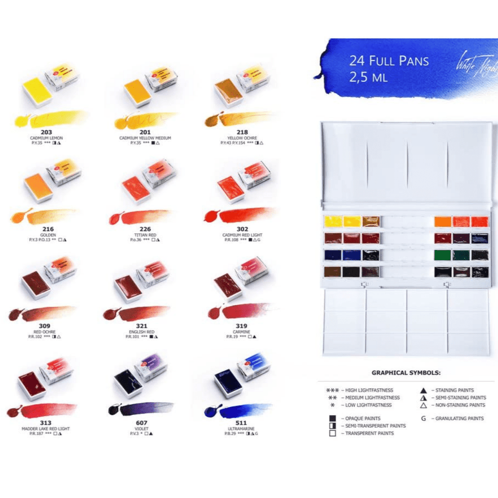 Watercolor paint set // 24 pans in plastic box // by White Nights - Artish