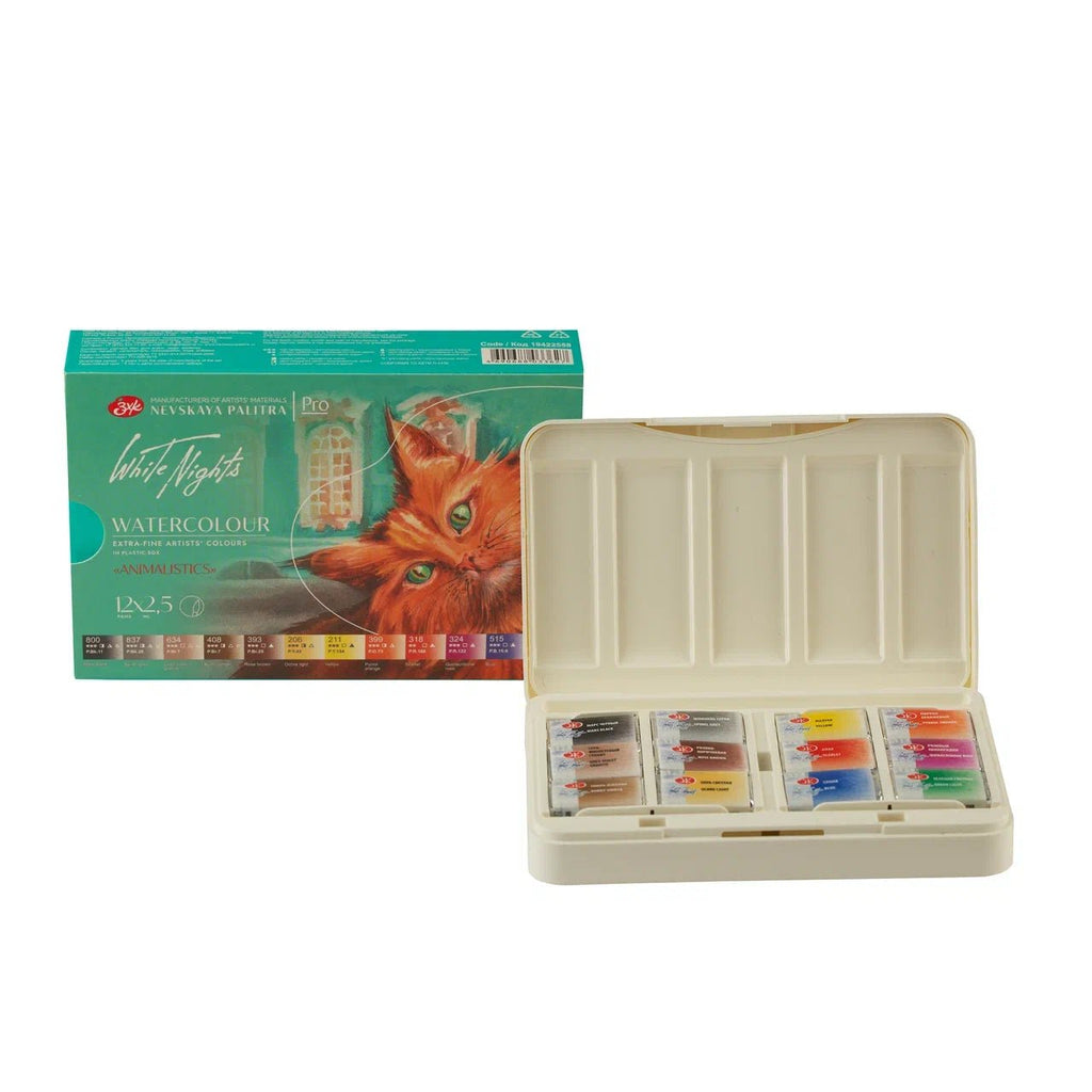 Watercolor paint set "Animalistics" // 12 pans in plastic box // by White Nights - Artish