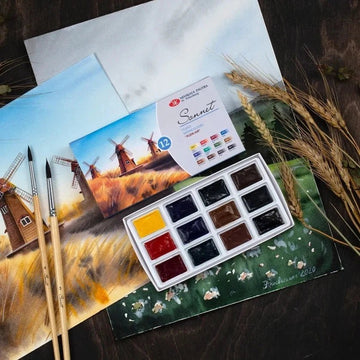 Watercolor paint set Plein Air // 12 pans in paper box // by Sonnet - Artish