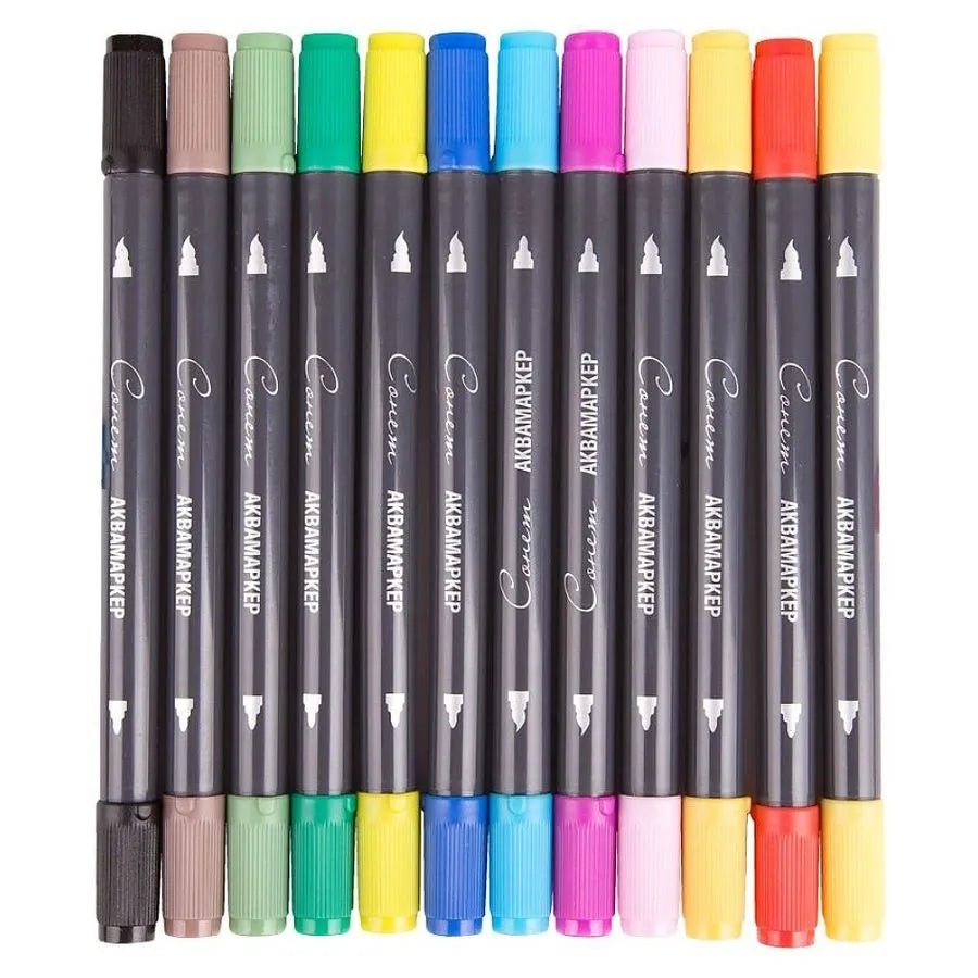 Watercolor twin-tip brush marker set // "Basic colours", 12 colours // by Sonnet - Artish