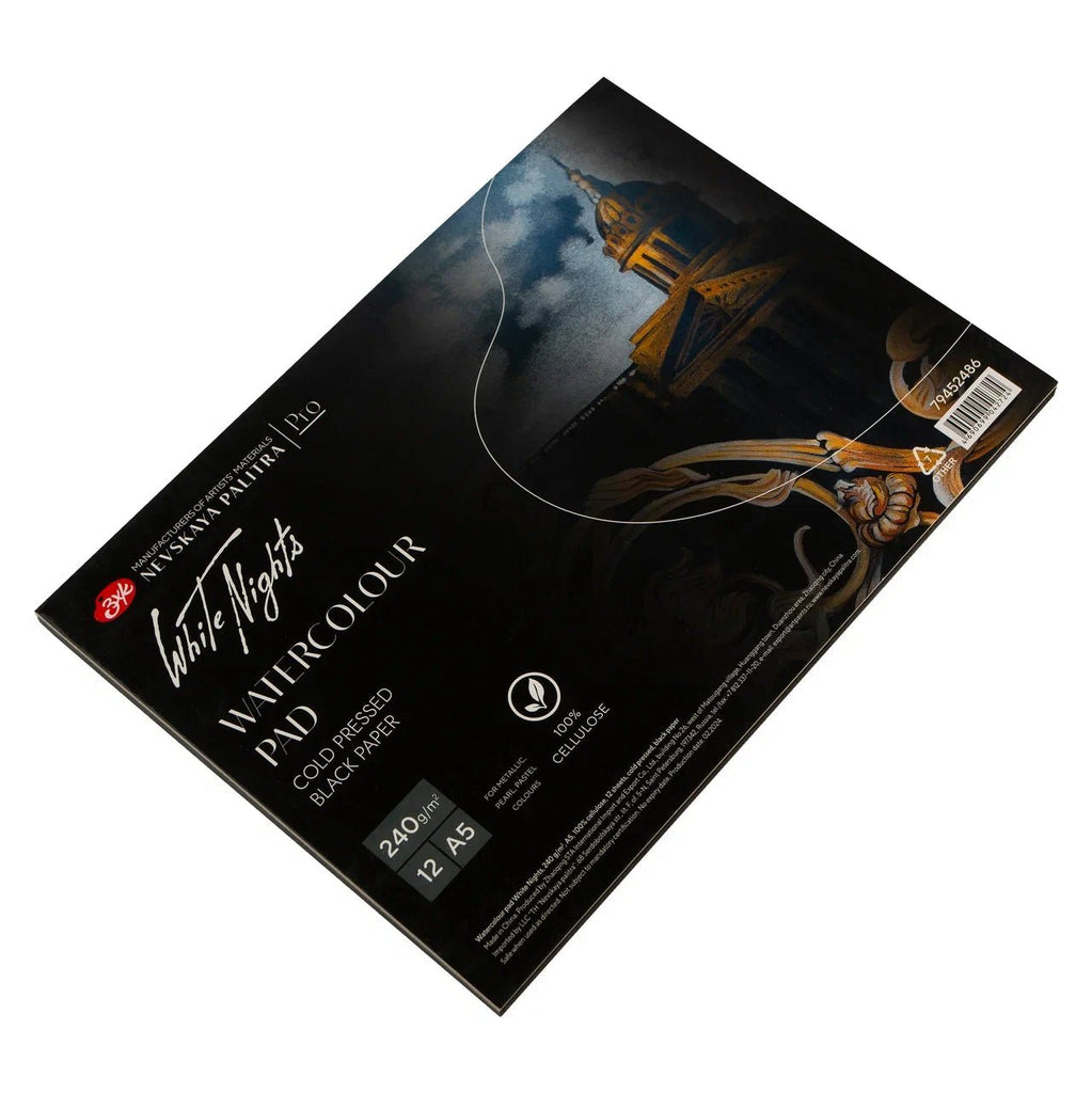 Watercolour Black paper // Cellulose // 240 gsm, 12 sheets, A5 // by White nights - Artish