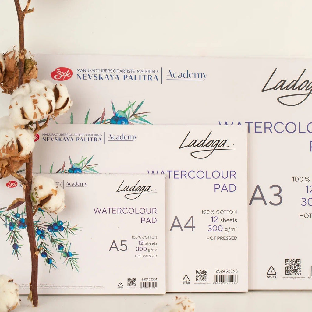 Watercolour paper // 100% cotton, 300 g/m2, А4 // Rough, 12 sheets // by Ladoga - Artish
