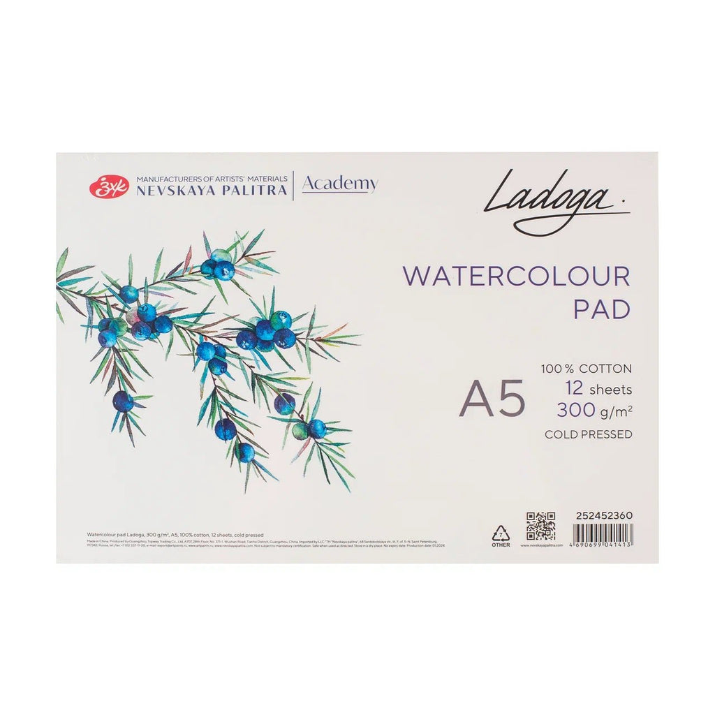 Watercolour paper // 100% cotton, 300 g/m2, А5 // Cold pressed, 12 sheets // by Ladoga - Artish