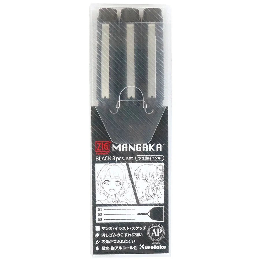 Zig Cartoonist MANGAKA Liner Set // Black, 3 pcs // by Kuretake - Artish