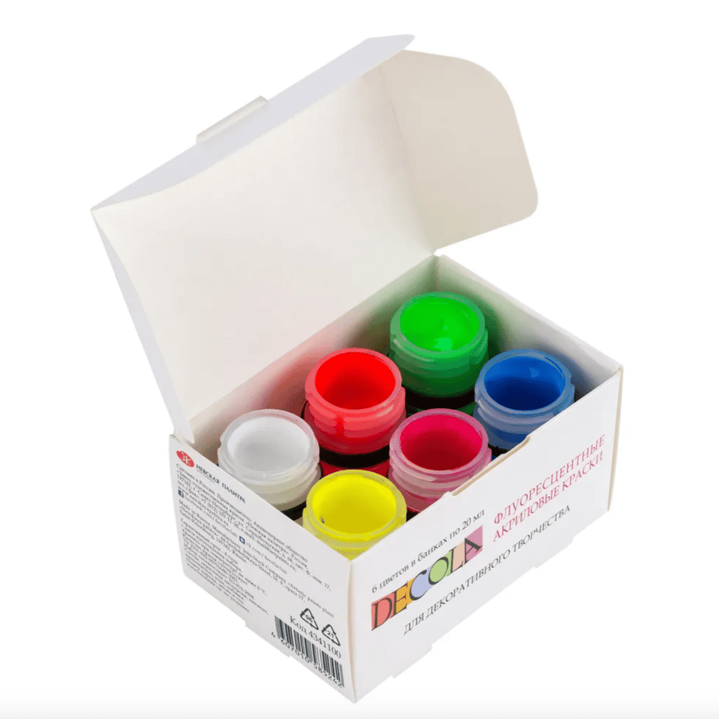 Acrylic fluorescent paint set // 6 colours x 20 ml // by Decola - Artish