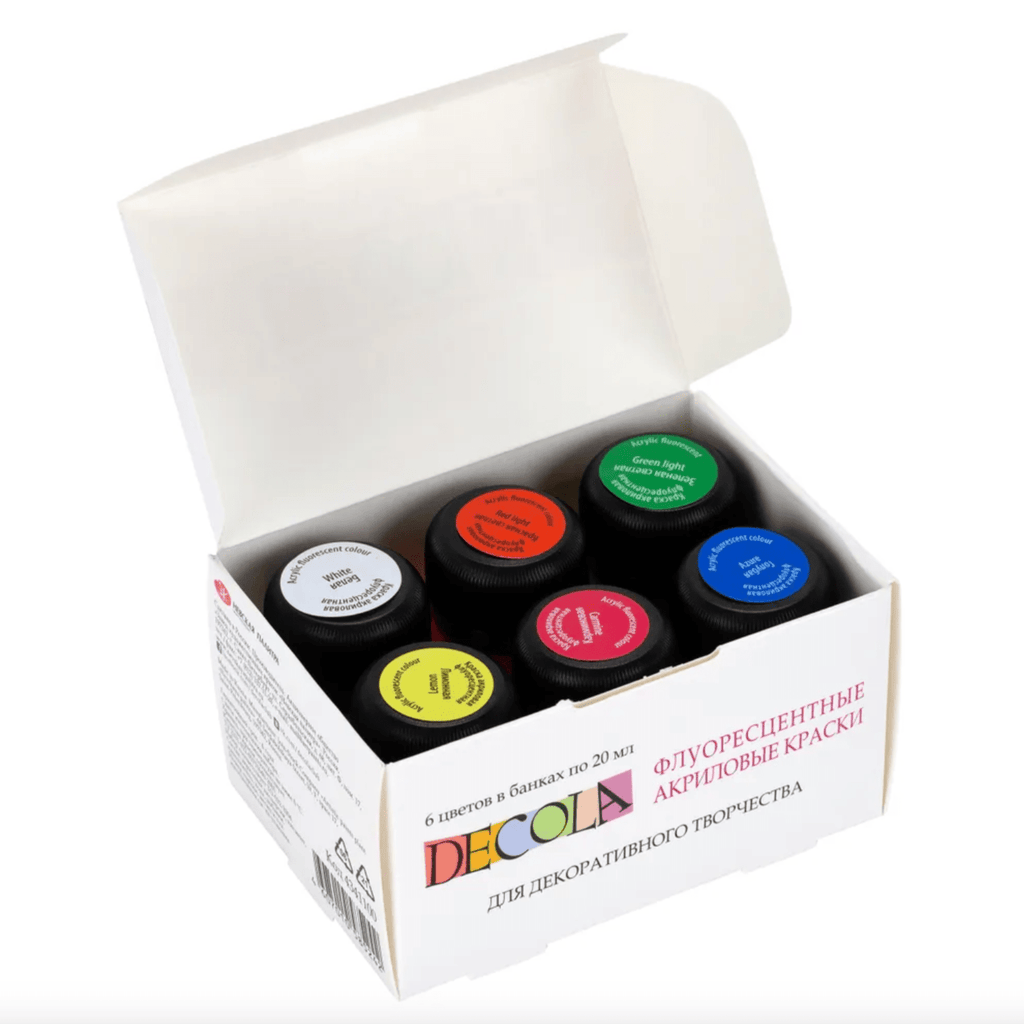 Acrylic fluorescent paint set // 6 colours x 20 ml // by Decola - Artish