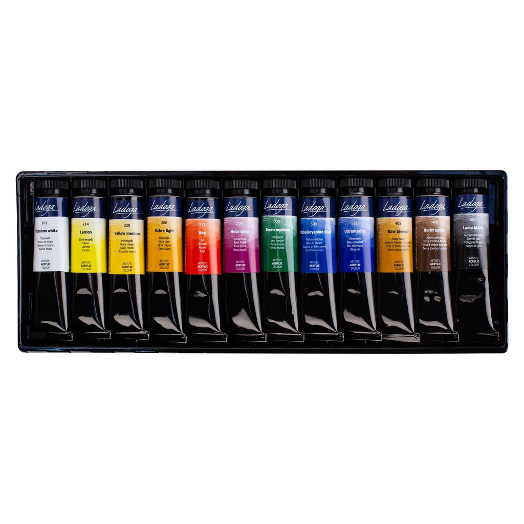 Acrylic paint set // 12 colours x 18 ml tubes // by Ladoga - Artish