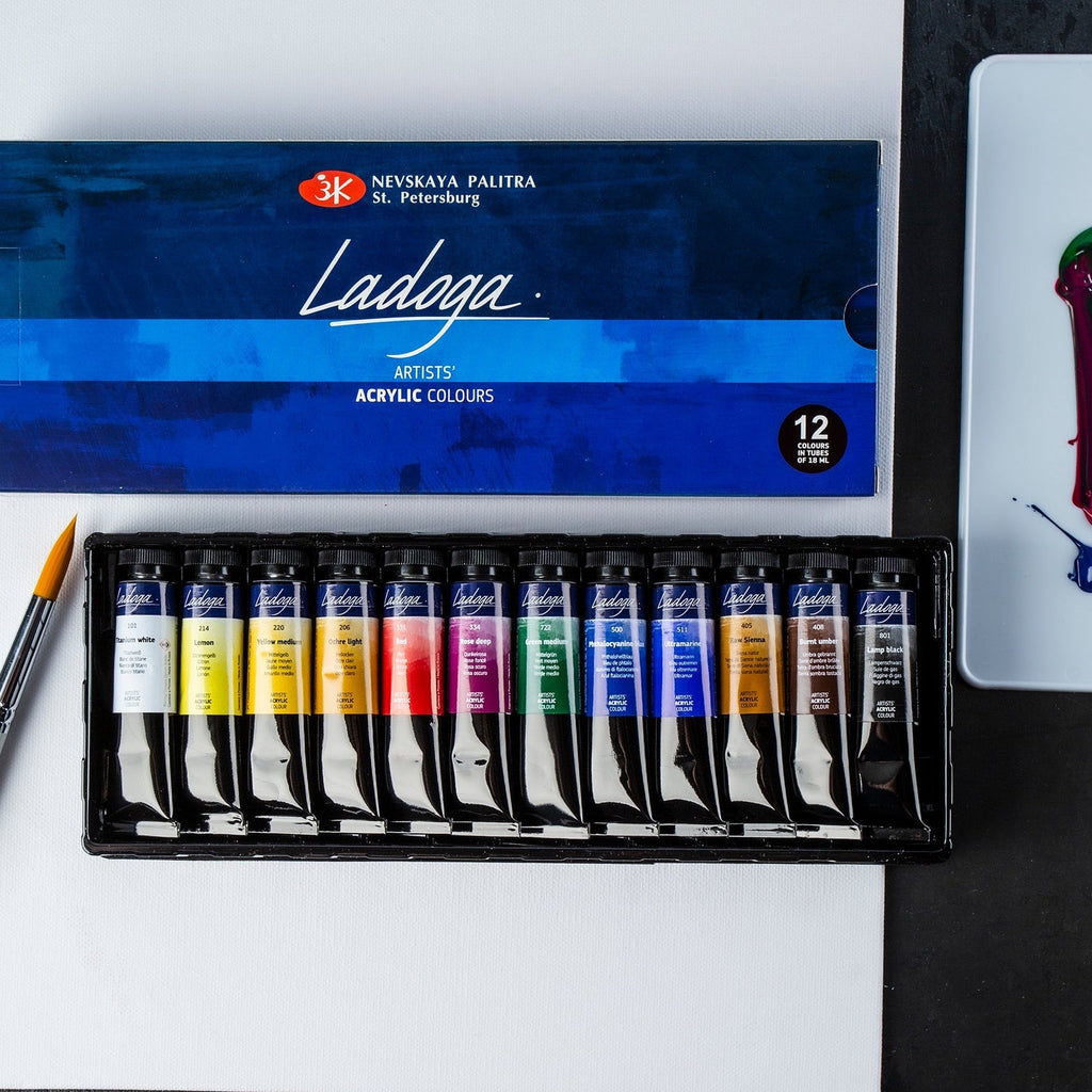 Acrylic paint set // 12 colours x 18 ml tubes // by Ladoga - Artish