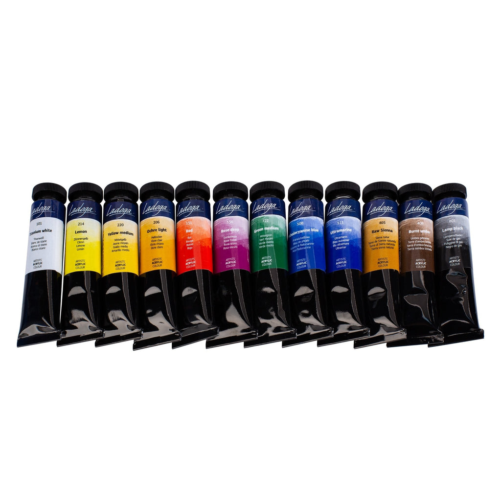 Acrylic paint set // 12 colours x 18 ml tubes // by Ladoga - Artish