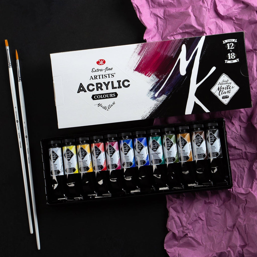Acrylic paint set // 12 colours x 18 ml tubes // by Master-Class - Artish
