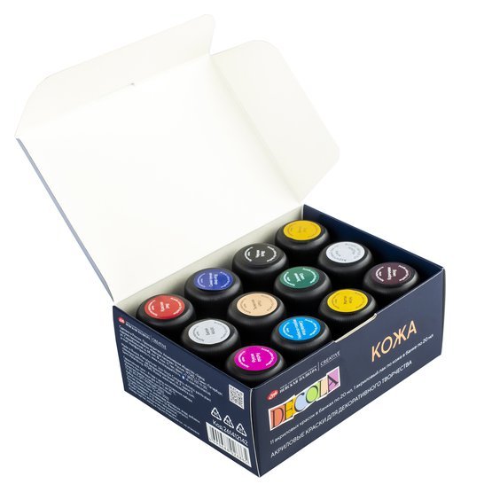 Acrylic paint set for Leather // 11 colours x 20 ml & 1 varnish // by Decola - Artish