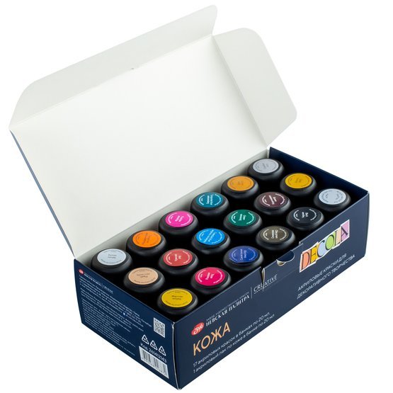 Acrylic paint set for Leather // 17 colours x 20 ml & 1 varnish // by Decola - Artish
