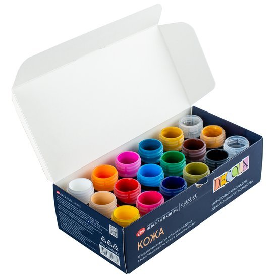 Acrylic paint set for Leather // 17 colours x 20 ml & 1 varnish // by Decola - Artish