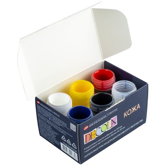 Acrylic paint set for Leather // 5 colours x 20 ml & 1 varnish // by Decola - Artish
