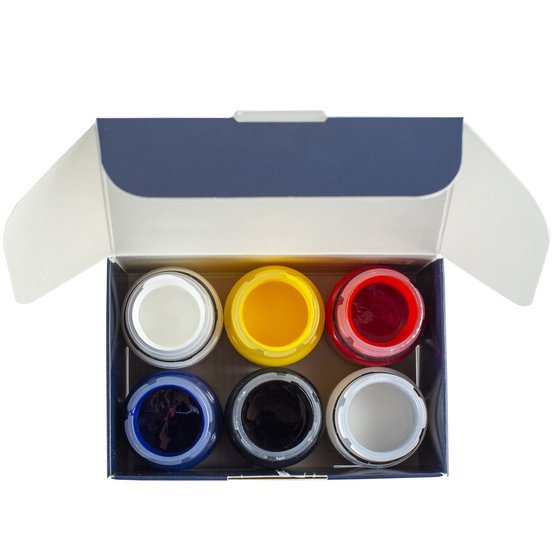 Acrylic paint set for Leather // 5 colours x 20 ml & 1 varnish // by Decola - Artish