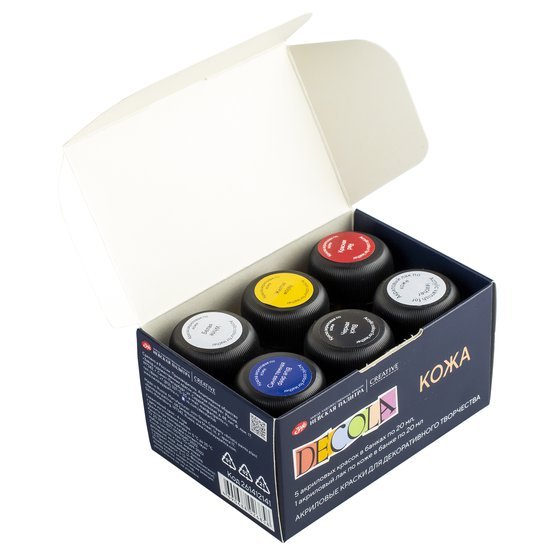 Acrylic paint set for Leather // 5 colours x 20 ml & 1 varnish // by Decola - Artish