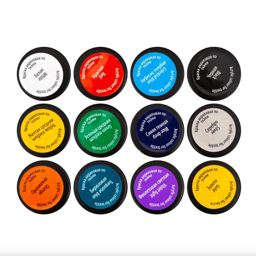 Acrylic paint set for textile // 12 colours x 20 ml // by Decola - Artish