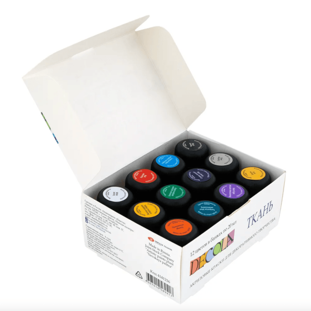 Acrylic paint set for textile // 12 colours x 20 ml // by Decola - Artish