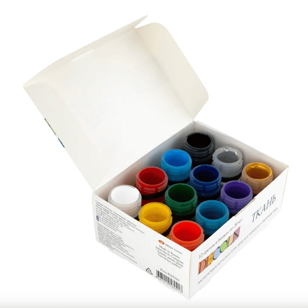 Acrylic paint set for textile // 12 colours x 20 ml // by Decola - Artish