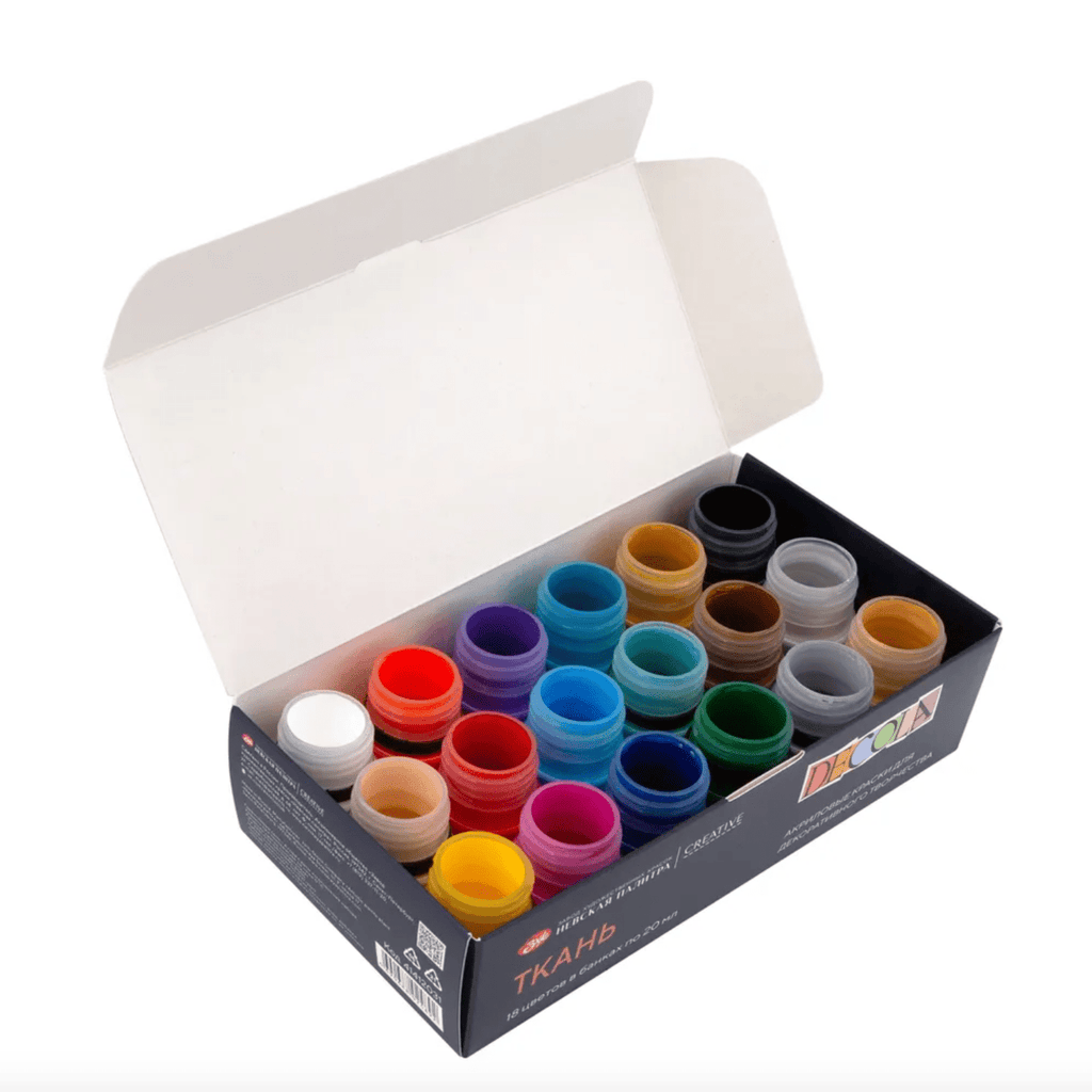 Acrylic paint set for textile // 18 colours x 20 ml // by Decola - Artish