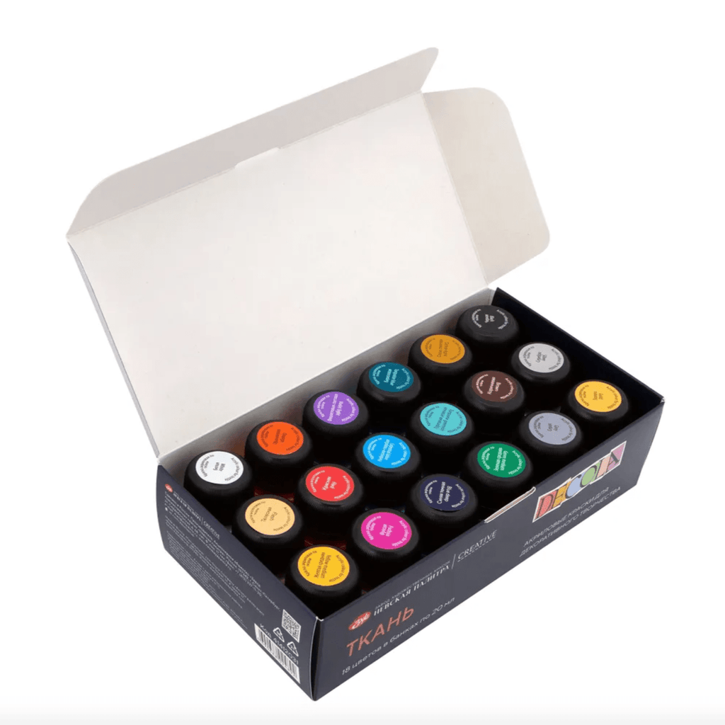 Acrylic paint set for textile // 18 colours x 20 ml // by Decola - Artish