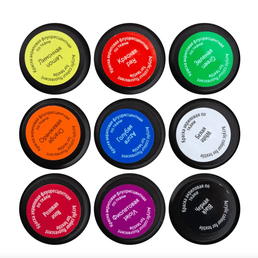 Acrylic paint set for textile "Neon" // 9 colours x 20 ml // by Decola - Artish